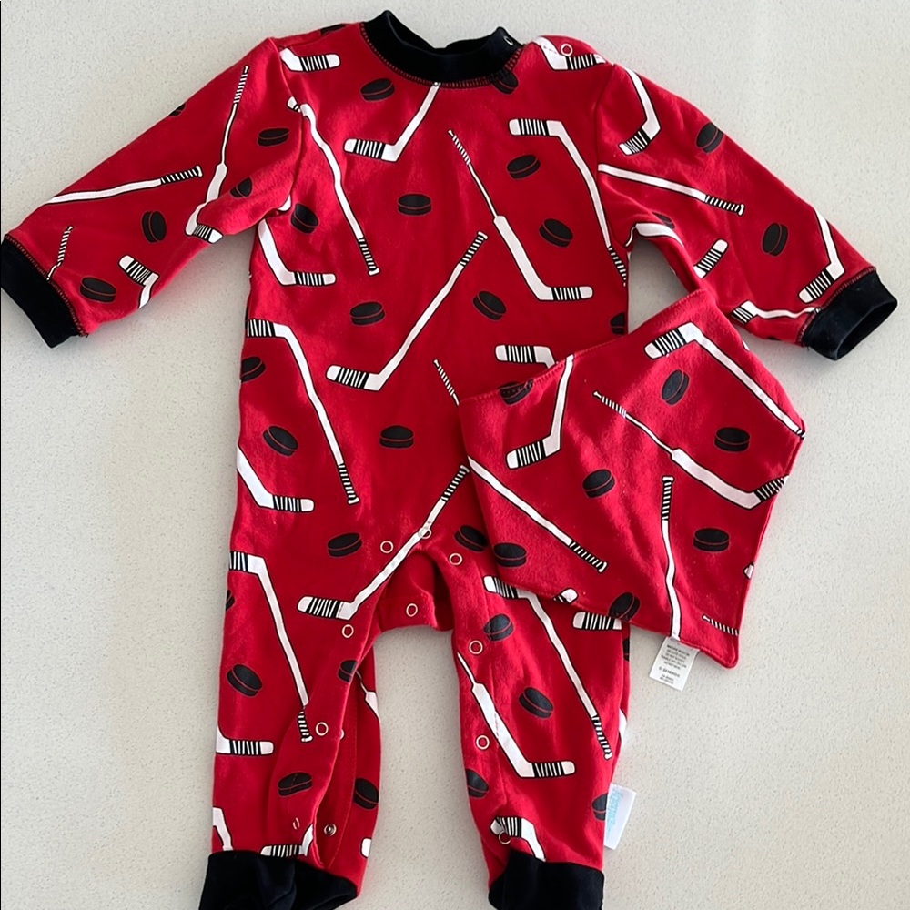 Hockey-Themed Red and Black Kids One Piece.